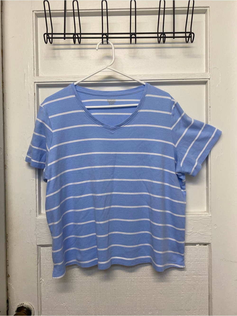 Kim Rogers Perfectly Soft short sleeve blue & white summer top woman’s size L
